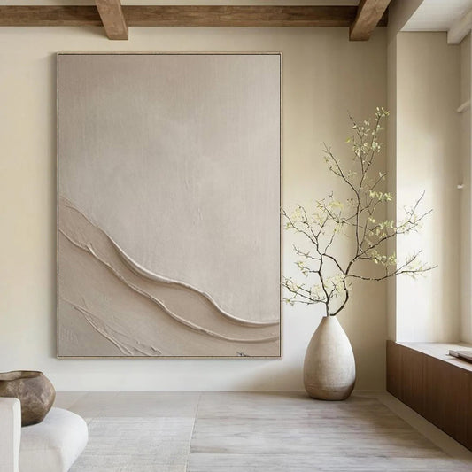 “Subtle Beige Textured Waves” – Minimalist Textured Painting CT1093