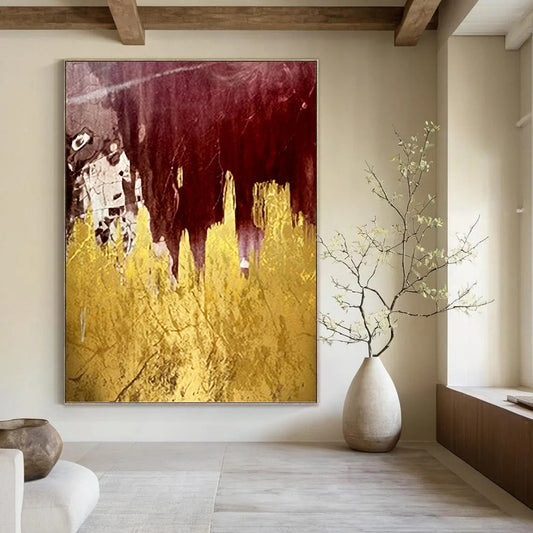 Burgundy and Gold Abstract Fields - Abstract Painting On Canvas DKH1336