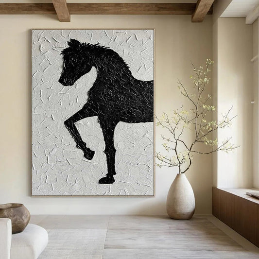 “Textured Black Horse Silhouette” – Textured Animal Painting CT1079