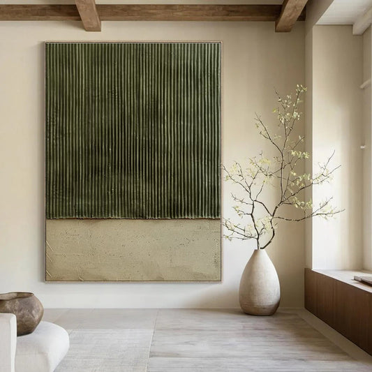 Green Corrugated Texture - Minimalist Textured Acrylic Painting CT1382