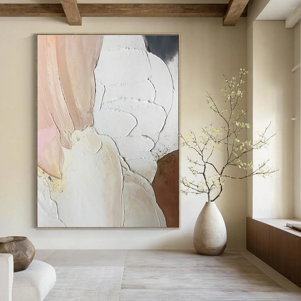 Soft Pinks, Whites & Browns, Textured Layers - "Blush Blossoms" - Textured Acrylic Painting CT1437