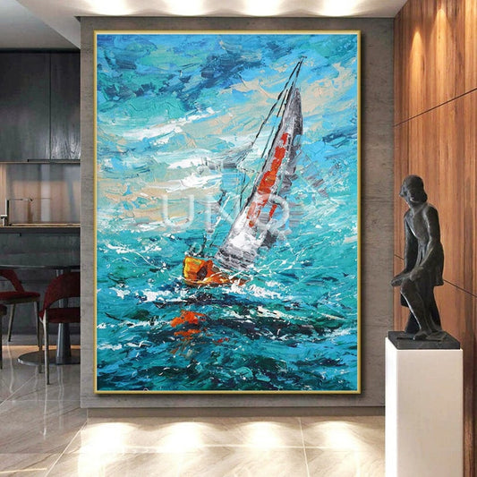 “Impasto Sailing Scene” ,Impasto Marine Oil Painting CT0915