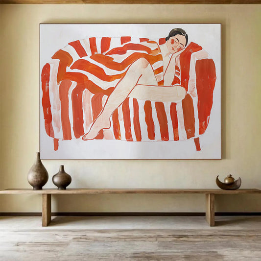 Woman on Striped Sofa Stylized Figure Painting On Canvas DKH226