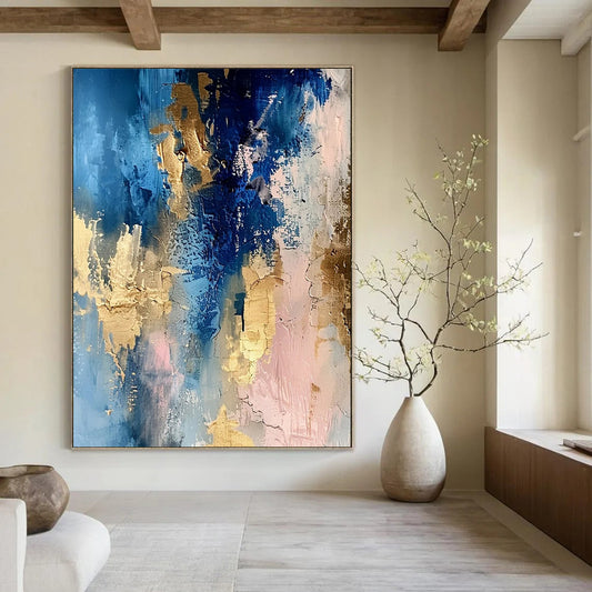 “Blue - Gold - Pink Abstract Blend” - Abstract Expressionist Painting On Canvas DTP072