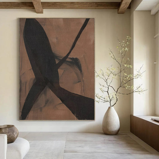 “Earthy Intertwine” - Brown & Black Abstract Shapes Painting On Canvas DKH1156