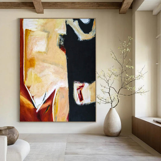 Warm Tones Abstract - Oranges, Yellows, and Bold Blacks Painting On Canvas CT2379