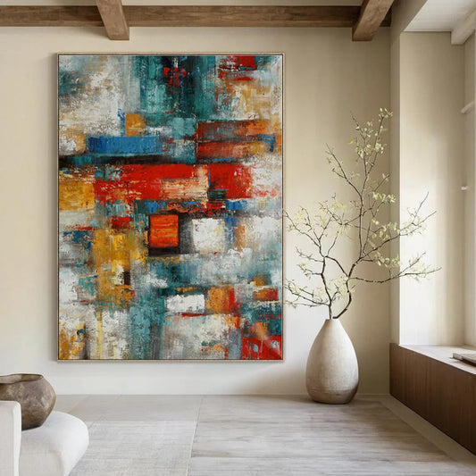 Colorful Geometric Abstract - Cubist - inspired Acrylic Painting CT1395