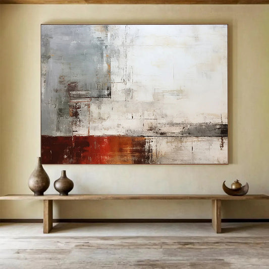 Neutral Abstract with Red Accent - Muted Tones and Subtle Layers Painting On Canvas DKH043
