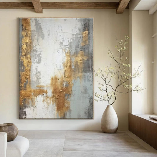 Grey - Gold Textured Abstract - Abstract Impasto Acrylic CT1270