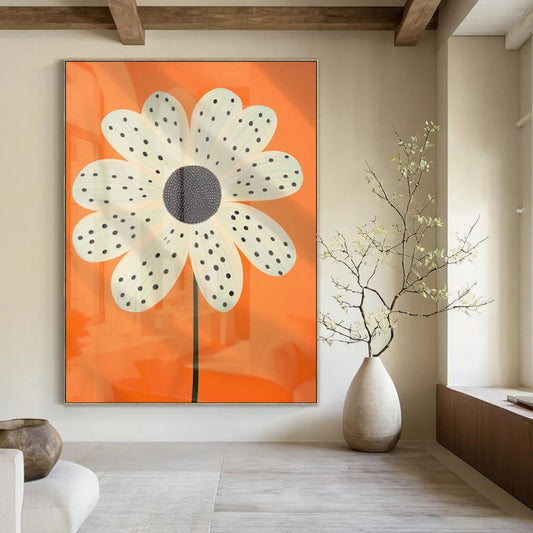 “Polka - Dot Flower on Orange” – Pop Art - Inspired Painting CT1041