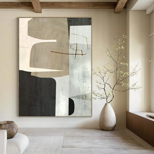“Neutral Geometric Collage” - Modernist Abstract Painting On Canvas DTP158