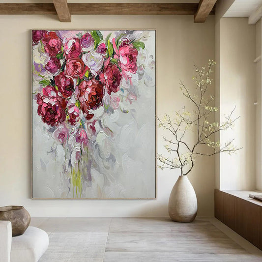 Expressive Floral Bouquet in Pink and Purple - Floral Painting On Canvas DKH1464