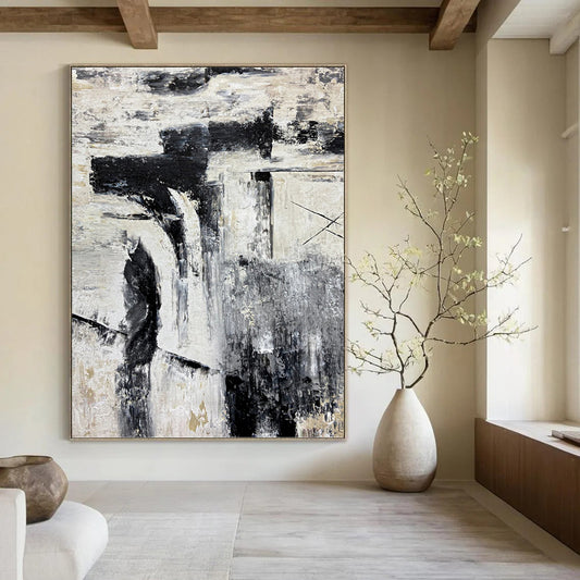 “Grayscale Abstract Composition” - Minimalist Geometric - Inspired Painting On Canvas DKH1680