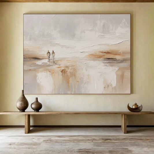 “Neutral Tones Seaside Stroll” Landscape Painting On Canvas DLZ080