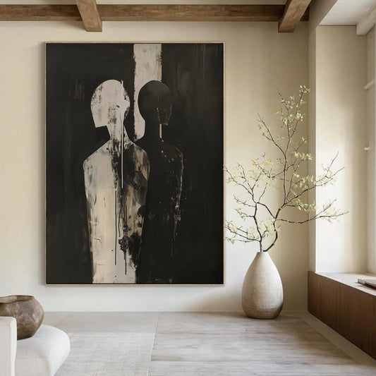 “Black and White Abstract Figures” - Modernist Acrylic Art CT1930