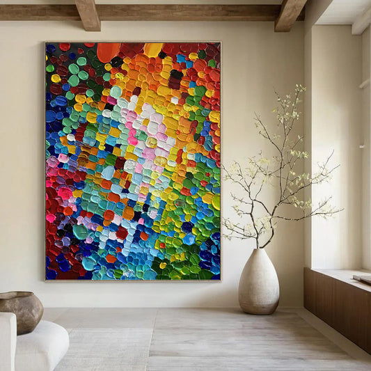 “Colorful Circular Abstraction” - Multicolor Circular Dots Abstract Painting On Canvas DKH1592