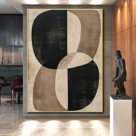 “Black - Beige Curvilinear Forms” ,Abstract Geometric Art CT0865