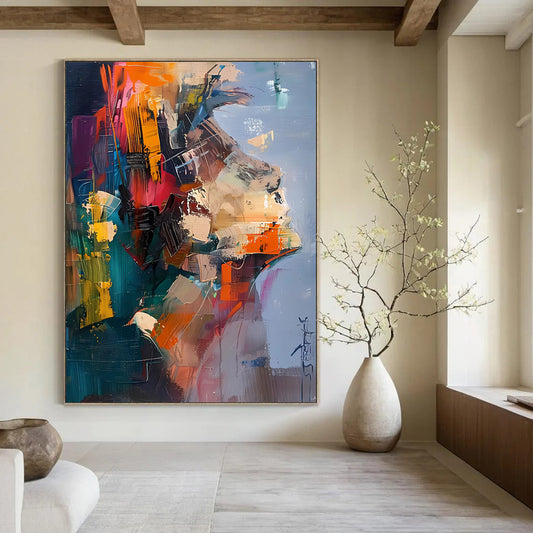 “Color - Blocked Portrait” - Multicolor, Abstract Portrait Painting On Canvas DTP285