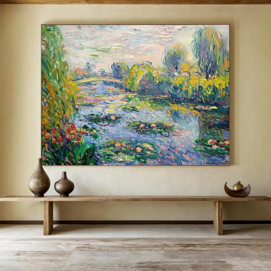 Monet - Inspired Water Lilies - Impressionist Landscape Painting On Canvas DLZ197