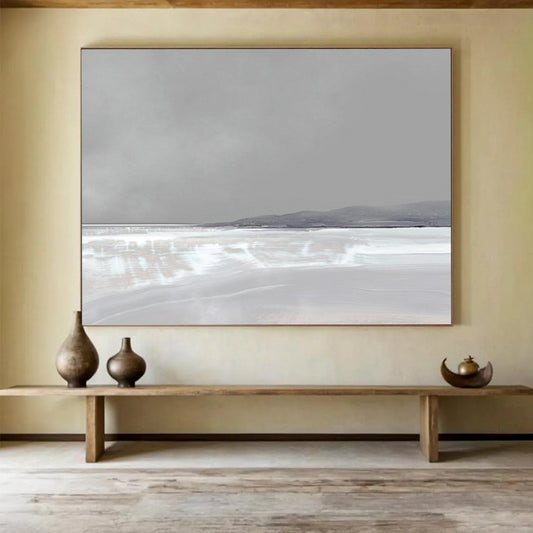“Serene Gray and White Horizon” Abstract Landscape Painting On Canvas DLZ137