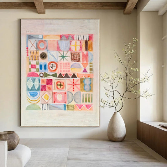 Pastel Geometric Shapes, Grid Layout - "Pastel Patchwork" - Abstract Geometric Painting CT1849