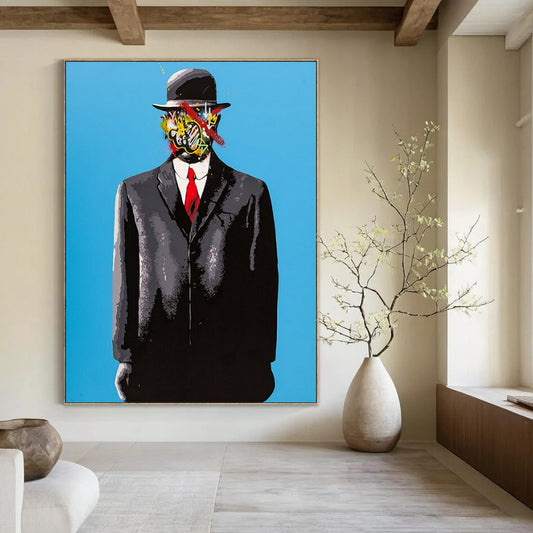 “Surreal Gentleman’s Mosaic” - Colorful Graffiti - Faced Gentleman Painting On Canvas CT2185
