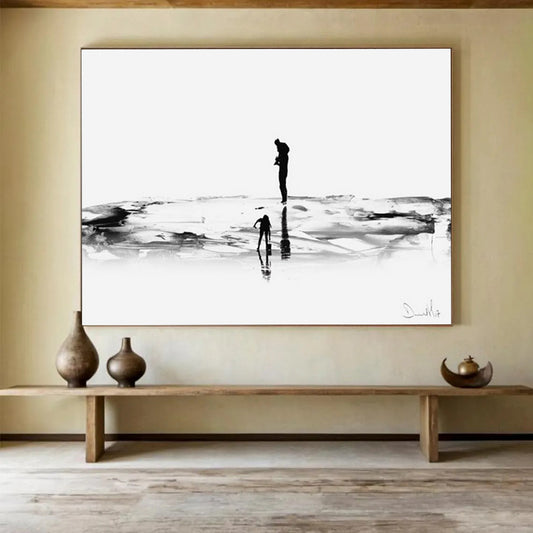 “Silhouette Beach Scene” Monochrome Landscape Painting On Canvas DLZ114