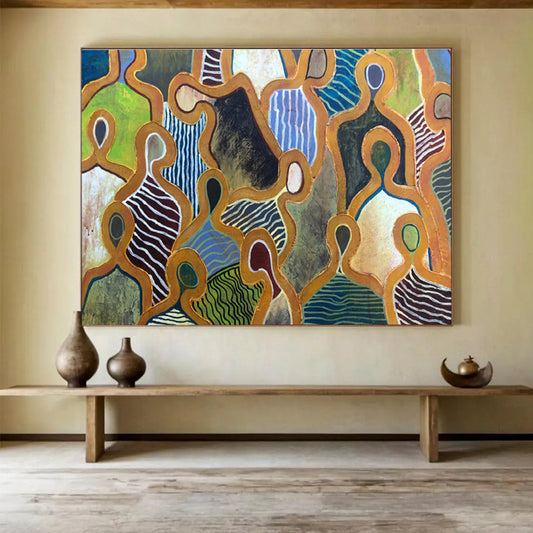 Abstract Figural Shapes in Colorful Patterns Painting On Canvas DKH189