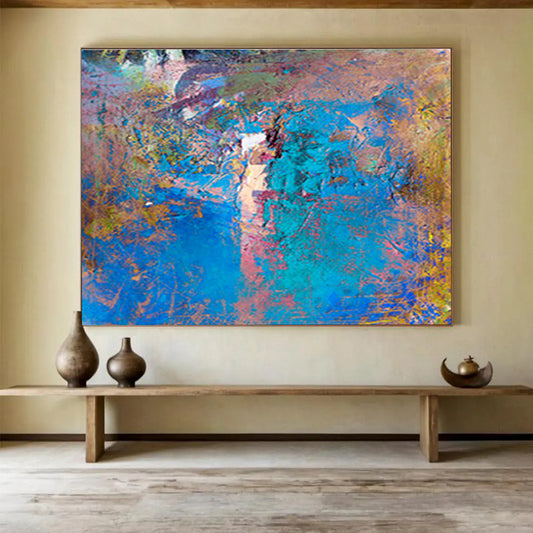 “Blue & Colorful Textured Abstraction” Impasto Abstract Painting On Canvas DKH366