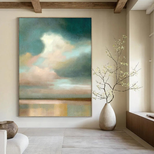 Soft Sky and Water Gradient - Minimalist Landscape Painting On Canvas DKH1357