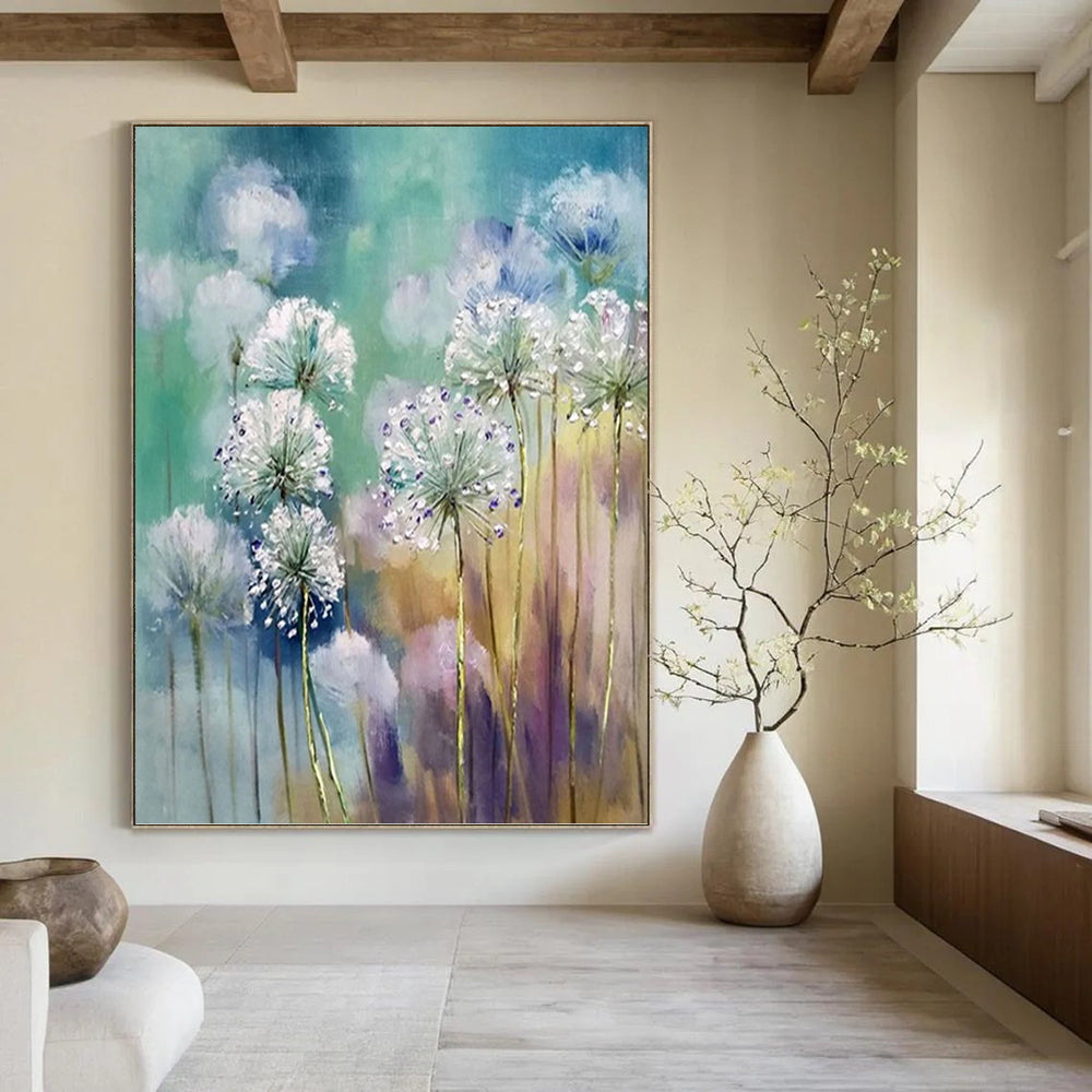 “Soft Floral Impasto” - Green, Blue, Purple & White Flower - Inspired Painting On Canvas DKH1032