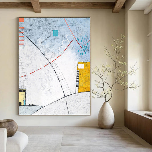 “Geometric Abstract with Color Accents” - Modern Abstract Landscape - Inspired Painting On Canvas DKH1092