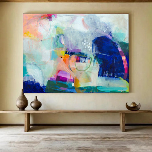 “Colorful Abstract Fusion - Pastels and Bold Hues in Dynamic Forms” Painting On Canvas DKH026