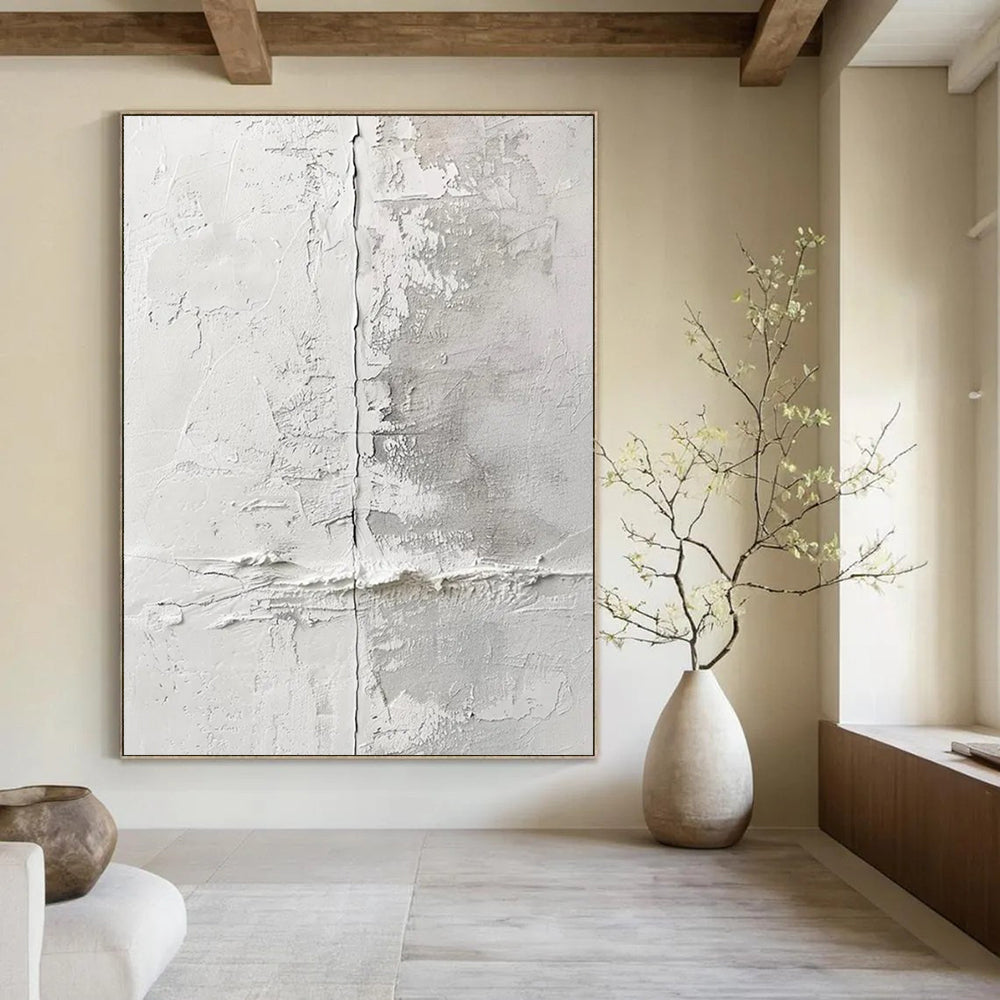 “White - Gray Textured Wall” - Minimalist Abstract Painting On Canvas DTP066