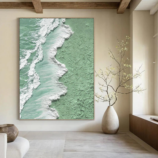 Mint Green, White, and Turquoise Wave Abstract - Abstract Painting On Canvas DKH1505