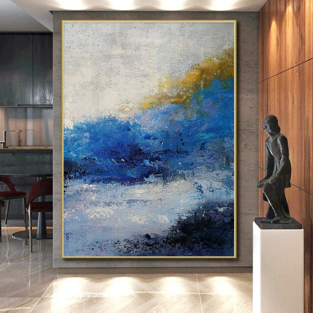 “Blue and Yellow Abstract Landscape”,Impressionistic Abstract Painting CT0362