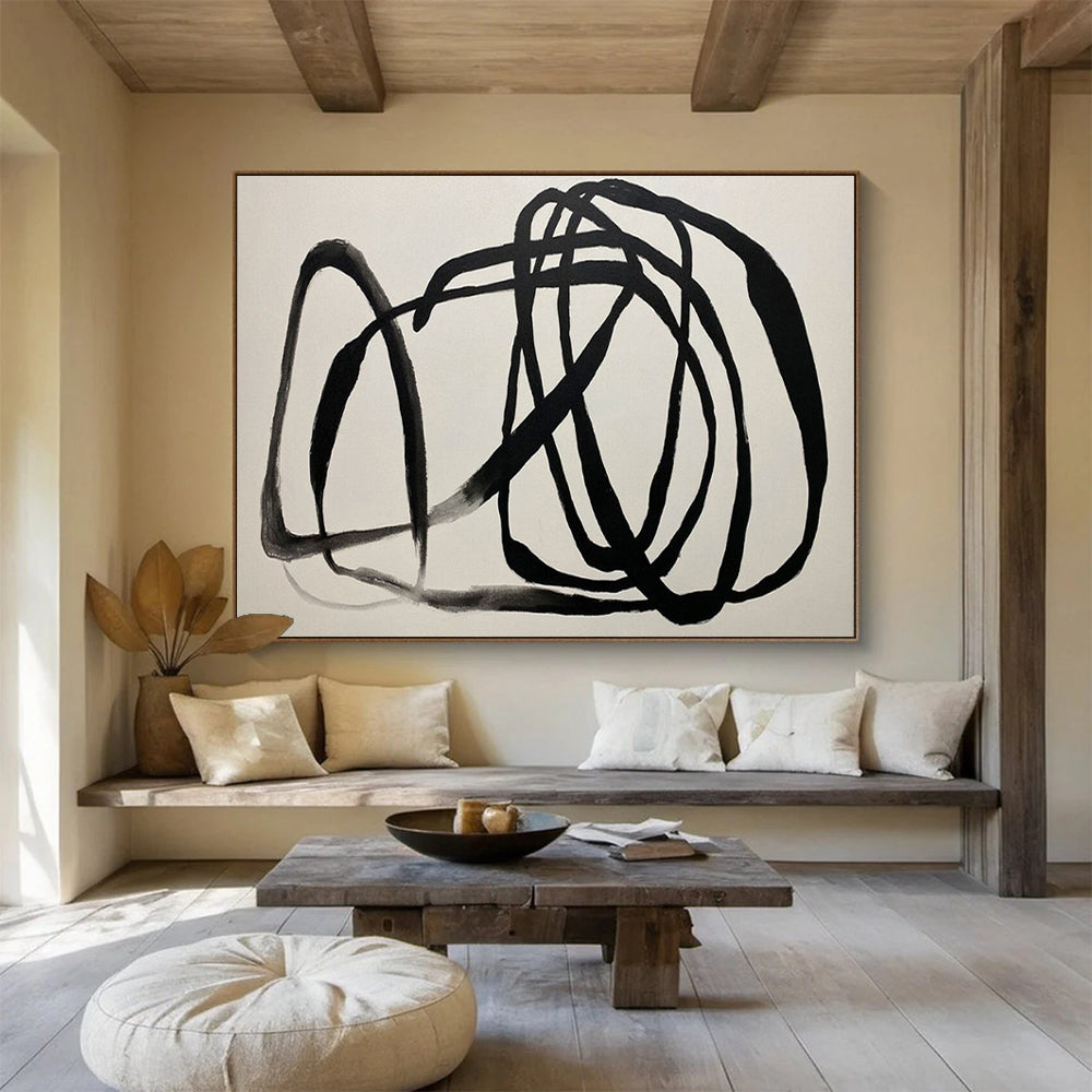 “Hand - painted Black Scribble” - Expressive black lines on white CT1650