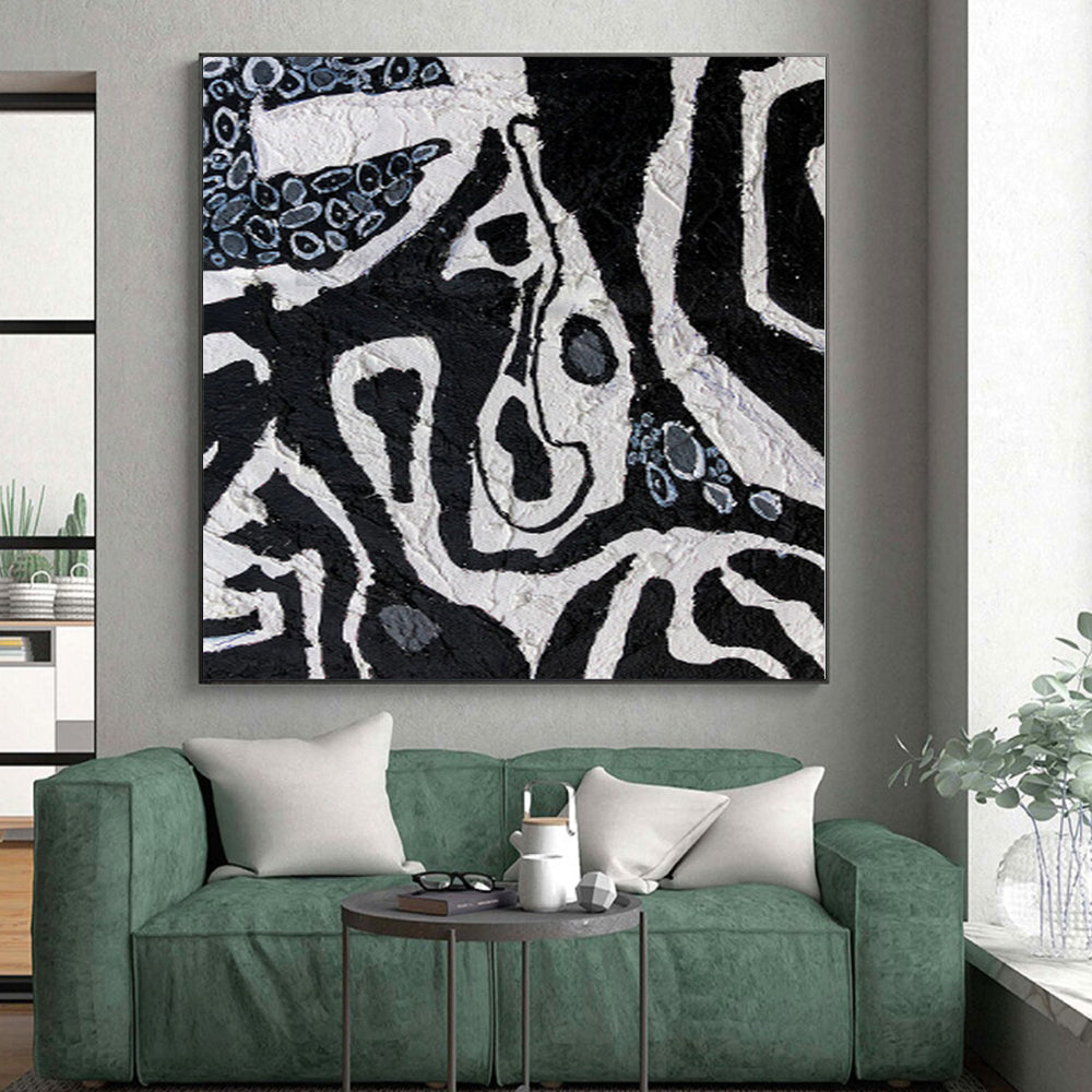 “Ink - Blot Creatures” - Abstract Art with Black, White, Gray, Blue CT0052