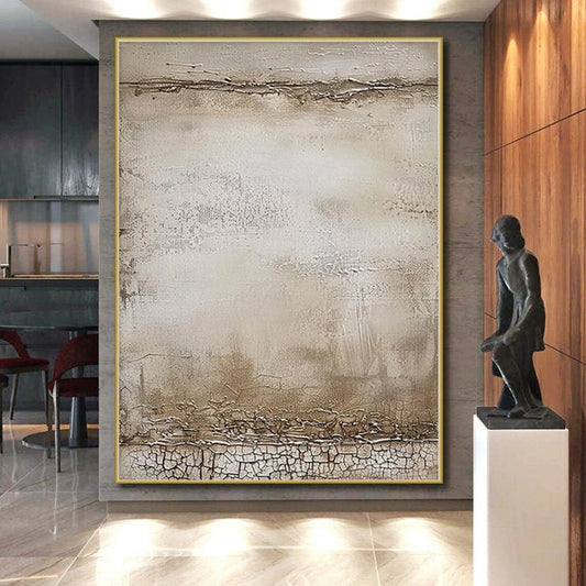 “Crackled Beige Canvas” - Abstract Painting with Textured, Crackled Beige CT0083