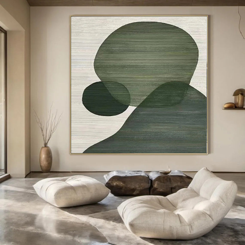 “Green Shapes on Light Background” Geometric Acrylic Art CT0164