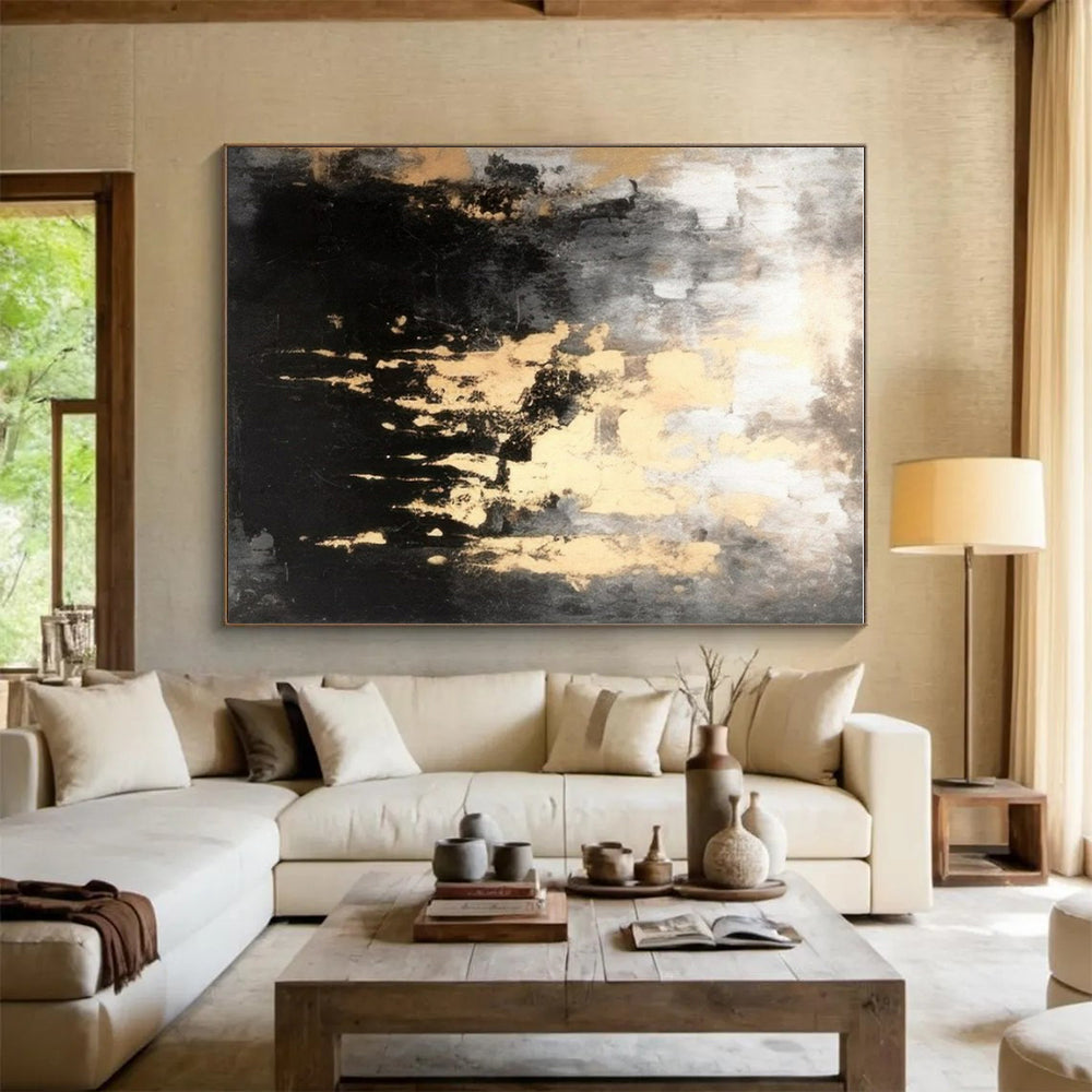 “Black - Grey - Gold Textured Art”,Abstract Textured Art CT0622
