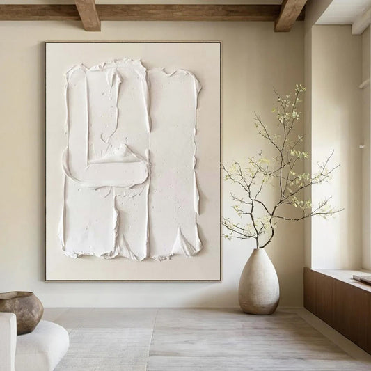 “Pure White Textured Shapes” Plaster Relief Art CT0145