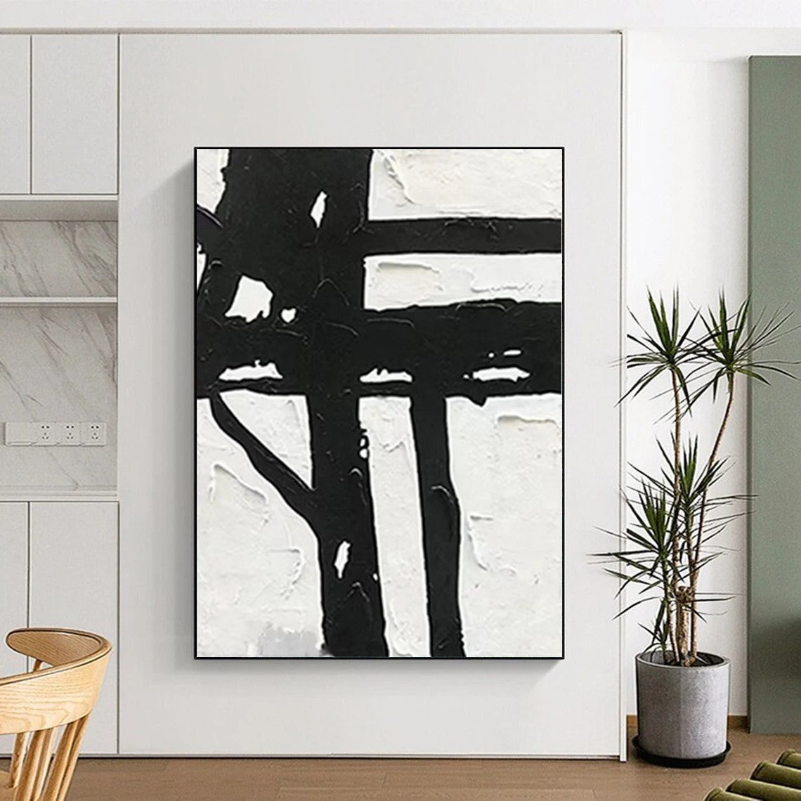 “Textured Black - White Cross” Abstract Acrylic Art CT0279
