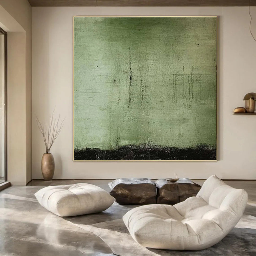 “Green - Black Textured Abstract” Mixed - Media Art CT0154