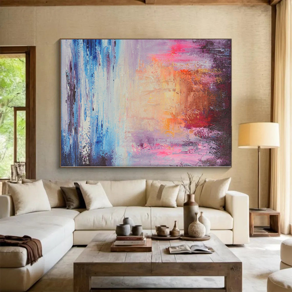 “Dreamy Coastal Sunset” - Abstract Art with Pink, Purple, Orange, Blue, White CT0058