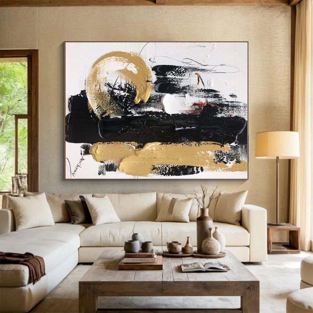 “Black - Gold - White Abstract” - Abstract Expressionist Art CT0509