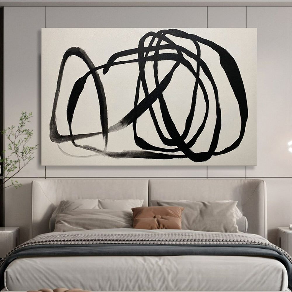 “Hand - painted Black Scribble” - Expressive black lines on white CT1650