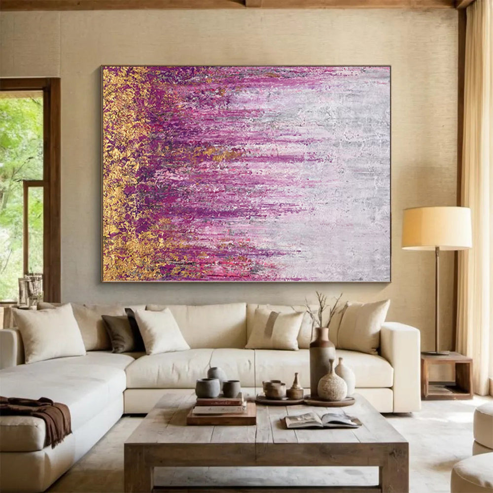 “Purple Reed Field” - Abstract Acrylic with Purple, Gold, Gray CT0064