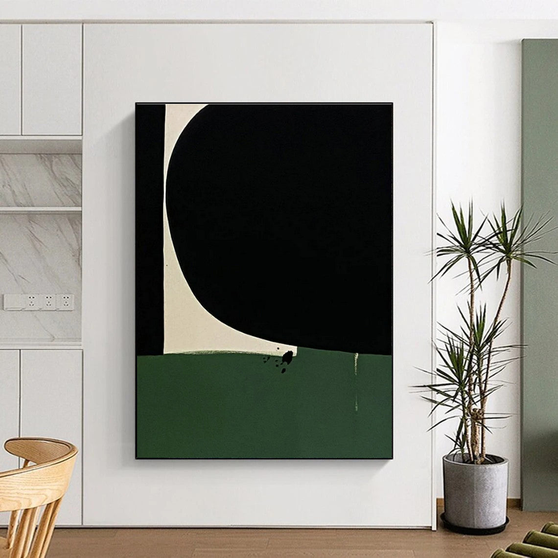 “Black - Green Minimalist Shape”,Geometric Abstract Art CT0651