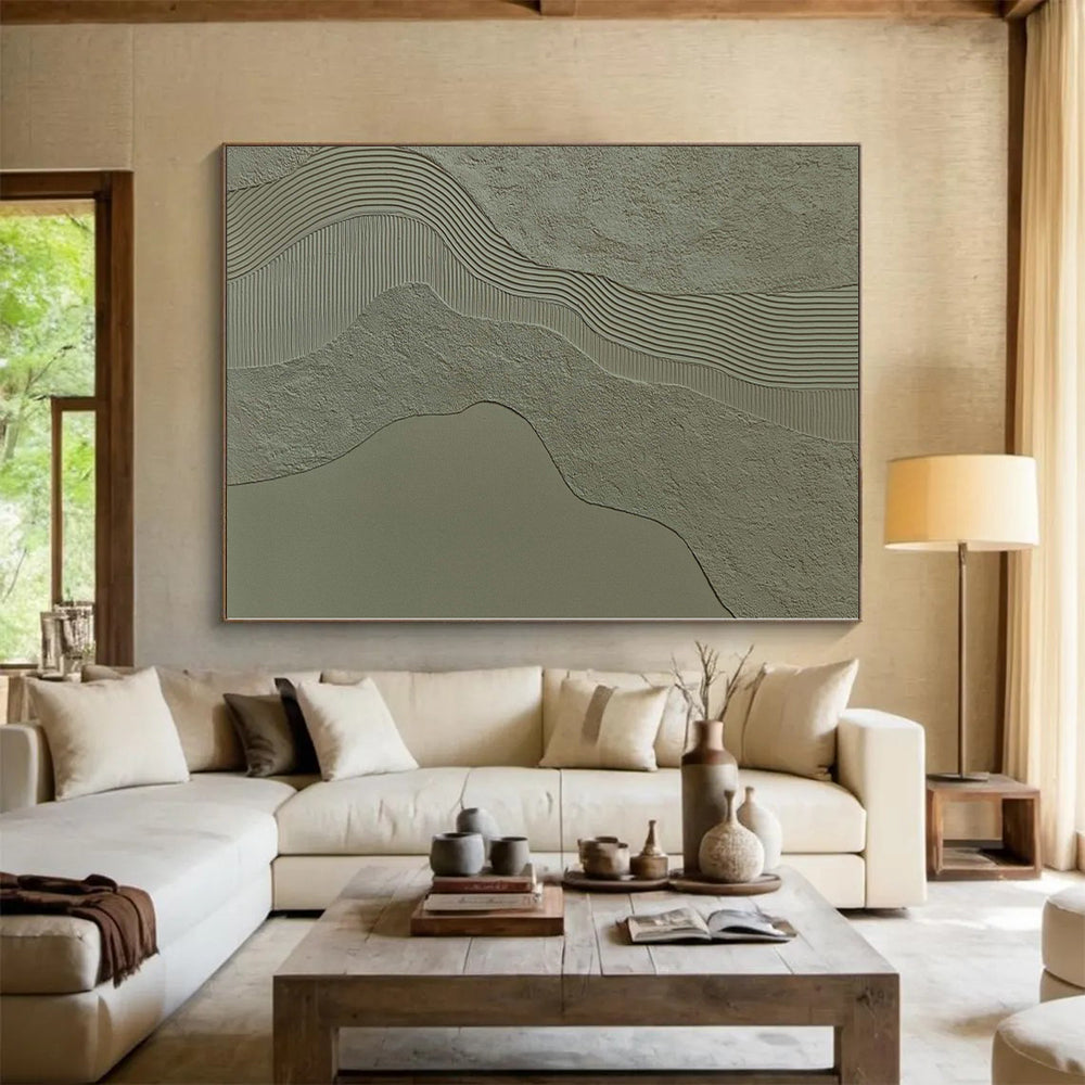 “Beige - Gray Textured Waves” Minimalist Mixed - Media Art CT0253